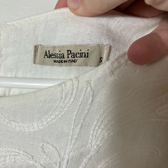 alessia pacini Made In Italy Linen Blouse Sz Small‎ White Embroidered 3/4 Sleeve - Picture 3 of 9